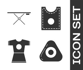 Poster - Set Sewing chalk, Ironing board, Woman dress and Sewing Pattern icon. Vector