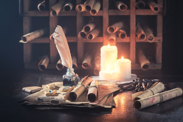 Poster - Magic library full of medieval and old scrolls