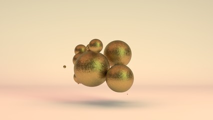 Poster - 3D rendering of a set of Golden balls in space, in weightlessness. Gold has faded, rusted, aged, lost its value. Nugget on a dark background. Abstraction for business compositions on inflation.