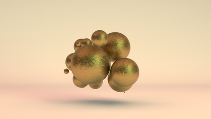 Poster - 3D rendering of a set of Golden balls in space, in weightlessness. Gold has faded, rusted, aged, lost its value. Nugget on a dark background. Abstraction for business compositions on inflation.