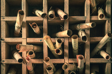 Poster - Extraordinary scribe library with scrolls based of futhark alphabet