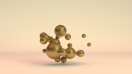 Poster - 3D rendering of a set of Golden balls in space, in weightlessness. Gold has faded, rusted, aged, lost its value. Nugget on a dark background. Abstraction for business compositions on inflation.