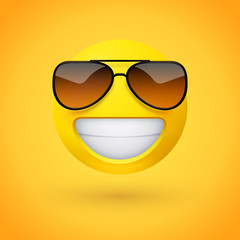 Canvas Print - Beaming face emoji with stylish sunglasses and an open smile with a full-toothed grin as if saying Cheese! for the camera