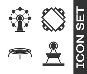 Poster - Set Attraction carousel, Ferris wheel, Jumping trampoline and Ticket icon. Vector