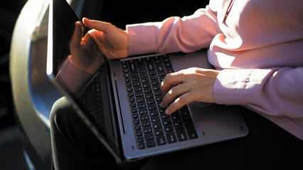 Female Hands Working on Laptop Busines concept Close Up