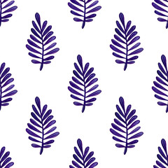 Watercolor blue exotic leaves seamless pattern. Hand painted exotic leaves illustration for summer design.