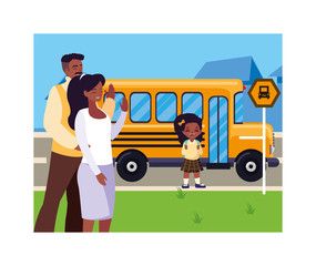 Sticker - parents with her student daughter back to school