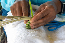 A Descendent Of Slaves, This Woman Gullah Geechee Master Sweetgrass Basket Weaver Creates Traditional Cultural Art On Sapelo Island, Georgia.