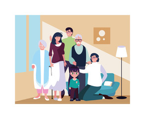 Poster - big family together in living room, three generations