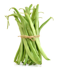 Bunch of green beans on white background