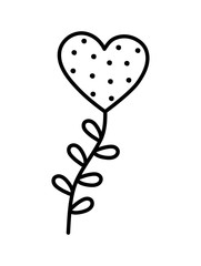 Canvas Print - valentines day, heart love with branch leaves decoration thick line