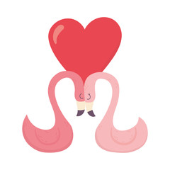 Poster - happy valentines day, cute couple flamingo with heart love cartoon