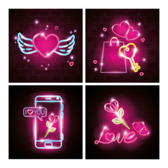 Poster - cards of valentine in neon light, valentines day