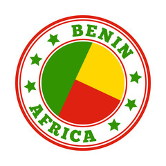 Wall Mural - Benin sign. Round country logo with flag of Benin. Vector illustration.