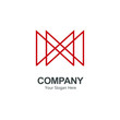 the letter M logo with abstract red art lines. unique and simple logo. white background. modern template. for company and graphic design.