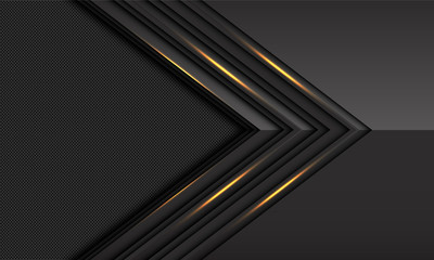 Abstract dark grey gold light metallic arrow direction with circle mesh pattern blank space design modern luxury futuristic technology background vector illustration.