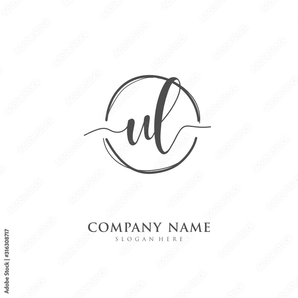 Handwritten initial letter U L UL for identity and logo. Vector logo ...