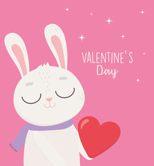 Poster - happy valentines day, cute bunny with red heart love passion