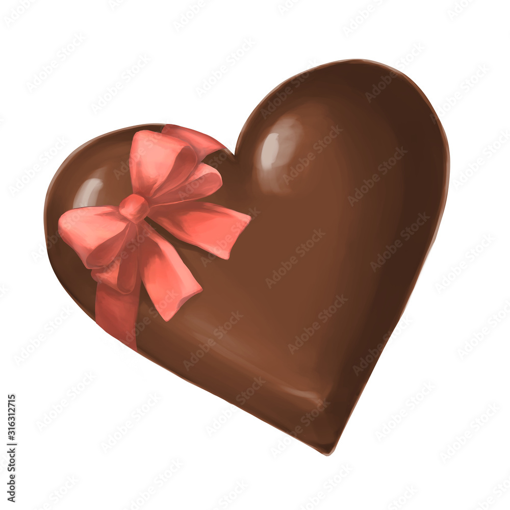 バレンタインのリボン付きハート型チョコレート Stock Illustration