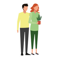 Canvas Print - avatar couple standing holding a plant pot, colorful design