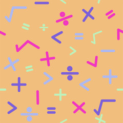 Simple cute math symbols cartoon seamless background
