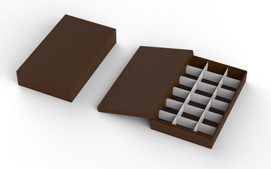 handmade chocolates box open and close. 3d illustration  