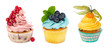 Set of different cupcakes