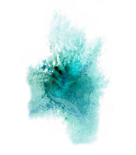 Blue Green Watercolor Drop And Salt Wet On Wet Technique.  Illustration For Background And Cover. Color Spot Blot On Paper To Make Paint Stroke Stain And Rough Surface Texture. Use For Art Object.