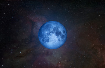 Poster - Blue Moon and Earth from outer space with millions of stars around it.