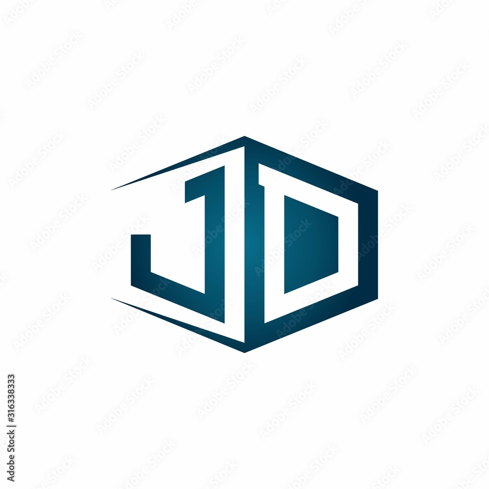 JD monogram logo with hexagon shape and negative space style ribbon ...