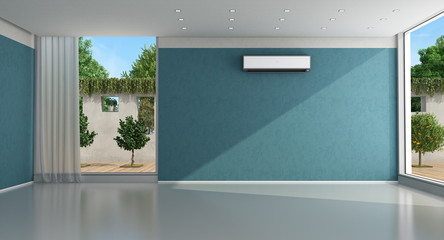 Wall Mural - Empty blue home interior with air conditioner