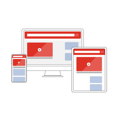Poster - Responsive Website Design With Laptop Computer, Mobile Phone and Tablet PC Screen Vector Illustration.