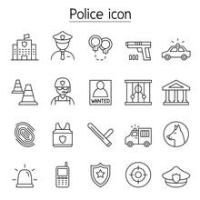 Police Icon Set In Thin Line Style