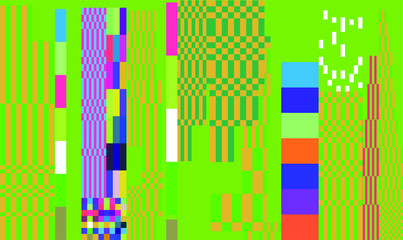 Aufkleber - Mosaic of random colorful pixels like in 8-bit video game with glitch art effect. Vaporwave and retrowave style abstract geometric background.