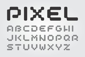 Poster - old school pixel font in a modern reshape (vector typeface). flat geometric digital computer game st