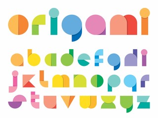 Poster - ludic children paper fold (origami) style vector typeface. flat geometric lowercase font. decorative