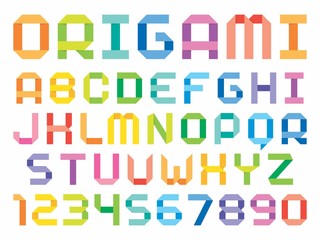 Poster - ludic children paper fold (origami) style vector typeface. flat geometric uppercase narrow font and 