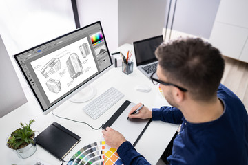 Poster - Male Designer Working On Computer