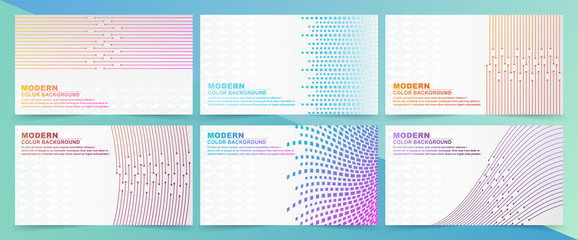collection of colorful gradient banners with geometric textures and abstract lines.	