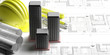 © Rawf8 - Skyscraper building construction, blueprints background. 3d illustration