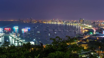 Fototapete - Time lapse of Pattaya city at night, Thailand.