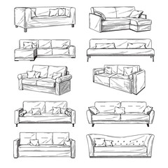 Wall Mural - Sketch of sofas isolated on white background. Vector