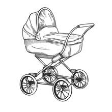 Sketch Of A Baby Stroller. Sketch Vector Illustration