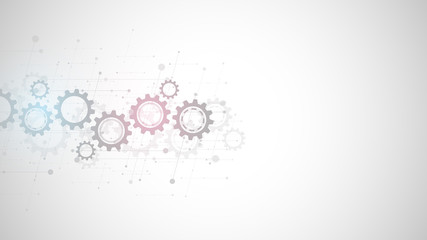 Poster - cogs and gear wheel mechanisms. hi-tech digital technology and engineering. abstract technical backg