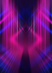 empty dark abstract background. background of empty show scene. glow of neon lights and neon figures