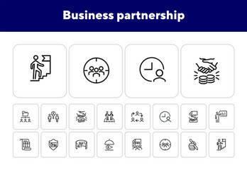 Sticker - Business partnership icons. Set of line icons on white background. Work, team, project. Career concept. Vector illustration can be used for topics like management, office, job