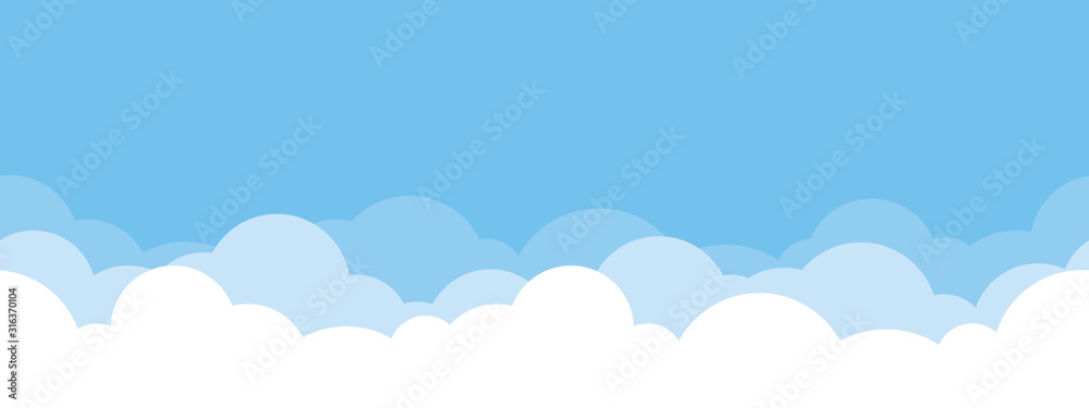 Cute white cloud on bright blue sky bottom border seamless pattern. - obrazy, fototapety, plakaty 