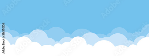 Cute white cloud on bright blue sky bottom border seamless pattern Canvas Print