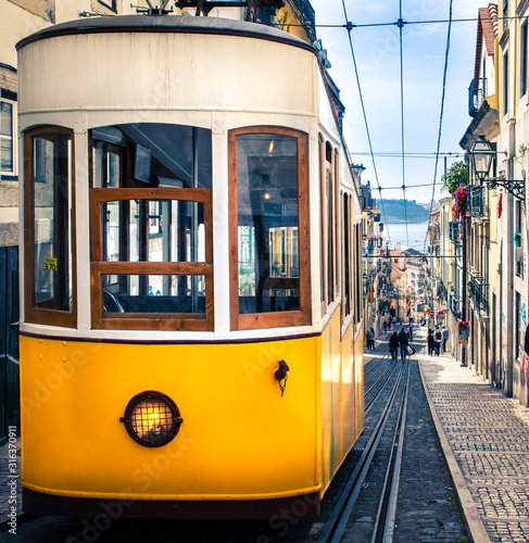Lisbon's Gloria funicular connects downtown with Bairro Alto. Canvas Print