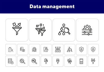 Poster - data management line icon set. connection, technology, searching. database concept. can be used for 